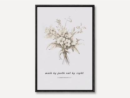 Anchor your life in trust with this inspiring Christian canvas wall art. This framed canvas print features an elegant floral sketch paired with the guiding scripture from 2 Corinthians 5:7: "Walk by faith not by sight."