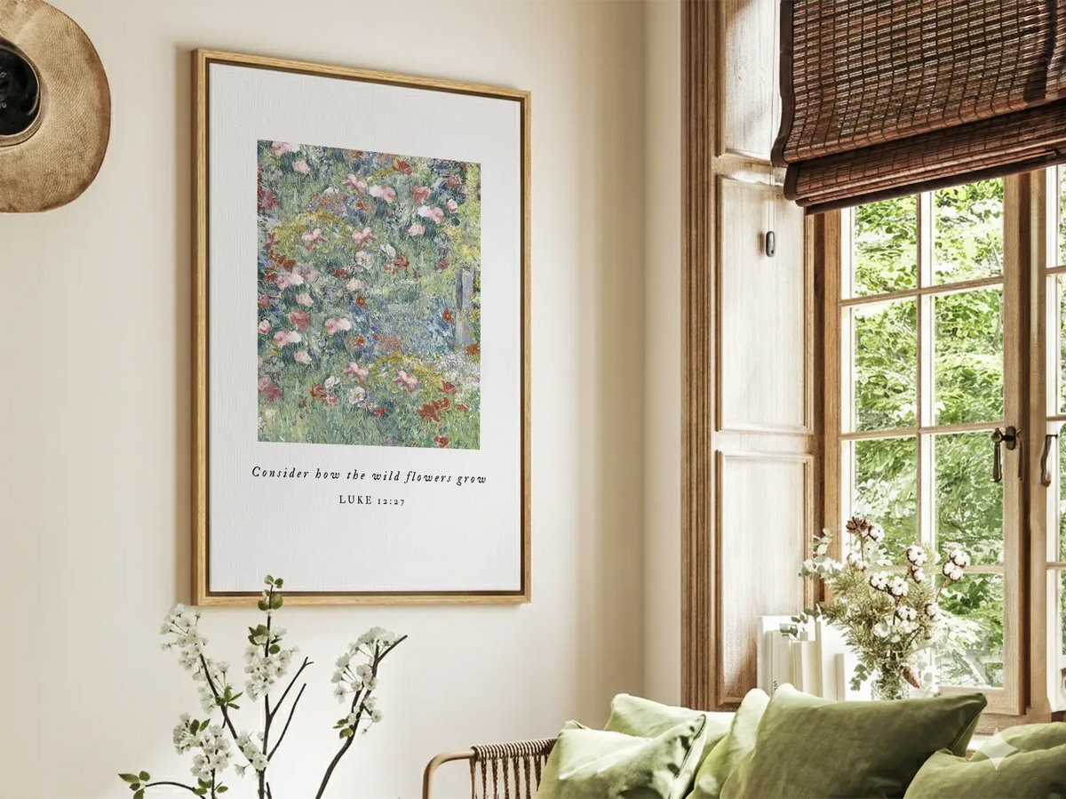 Framed Christian floral canvas wall art for peaceful home decor