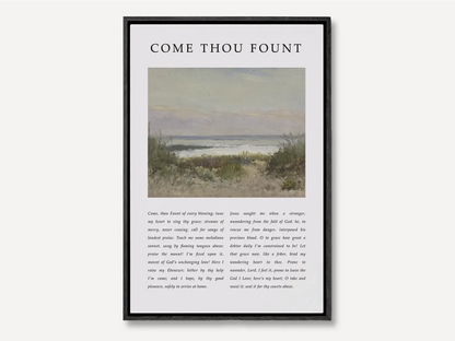Fill your home with the beautiful melody of faith with this inspiring Christian canvas wall art. This framed canvas print features the heartfelt lyrics of "Come Thou Fount of Every Blessing," paired with a serene coastal painting.
