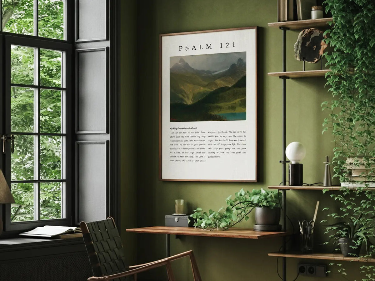 Christian Psalm 121 wall art with classic framed canvas design
