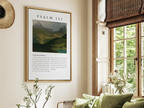 Framed Psalm 121 scripture canvas wall art displayed in living room