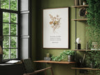 Floral scripture canvas wall art with Bible verse Romans 12:12 in bedroom decor