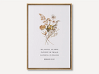 Christian floral canvas wall art with Romans 12:12 scripture, pressed botanical illustration and neutral minimalist design