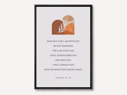 Anchor your heart in courage and strength with this inspiring Christian canvas wall art. This framed canvas print features a modern, abstract design with warm earth tones, highlighting the powerful promise from Isaiah 41:10 to Fear Not.