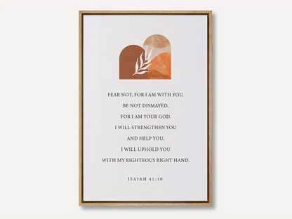 Anchor your heart in courage and strength with this inspiring Christian canvas wall art. This framed canvas print features a modern, abstract design with warm earth tones, highlighting the powerful promise from Isaiah 41:10 to Fear Not.