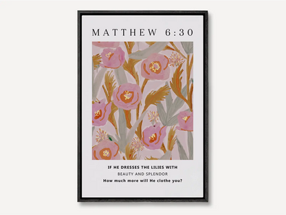 Invite the gentle assurance of God's provision into your home with this inspiring Christian canvas wall art. This framed canvas print features a vibrant, stylized floral design paired with the profound question from Matthew 6:30 that promises Divine care.