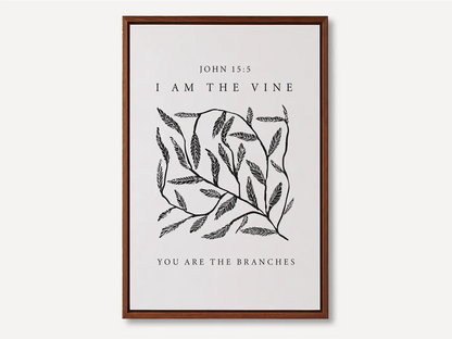 Anchor your home in the source of life and fruitfulness with this inspiring Christian canvas wall art. This framed canvas print features a modern, hand-drawn vine illustration and the essential truth from John 15:5: "I am the vine; you are the branches."