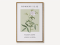 Joyful Hope Christian canvas wall art featuring Romans 12:12 with a soft green botanical illustration and floral design