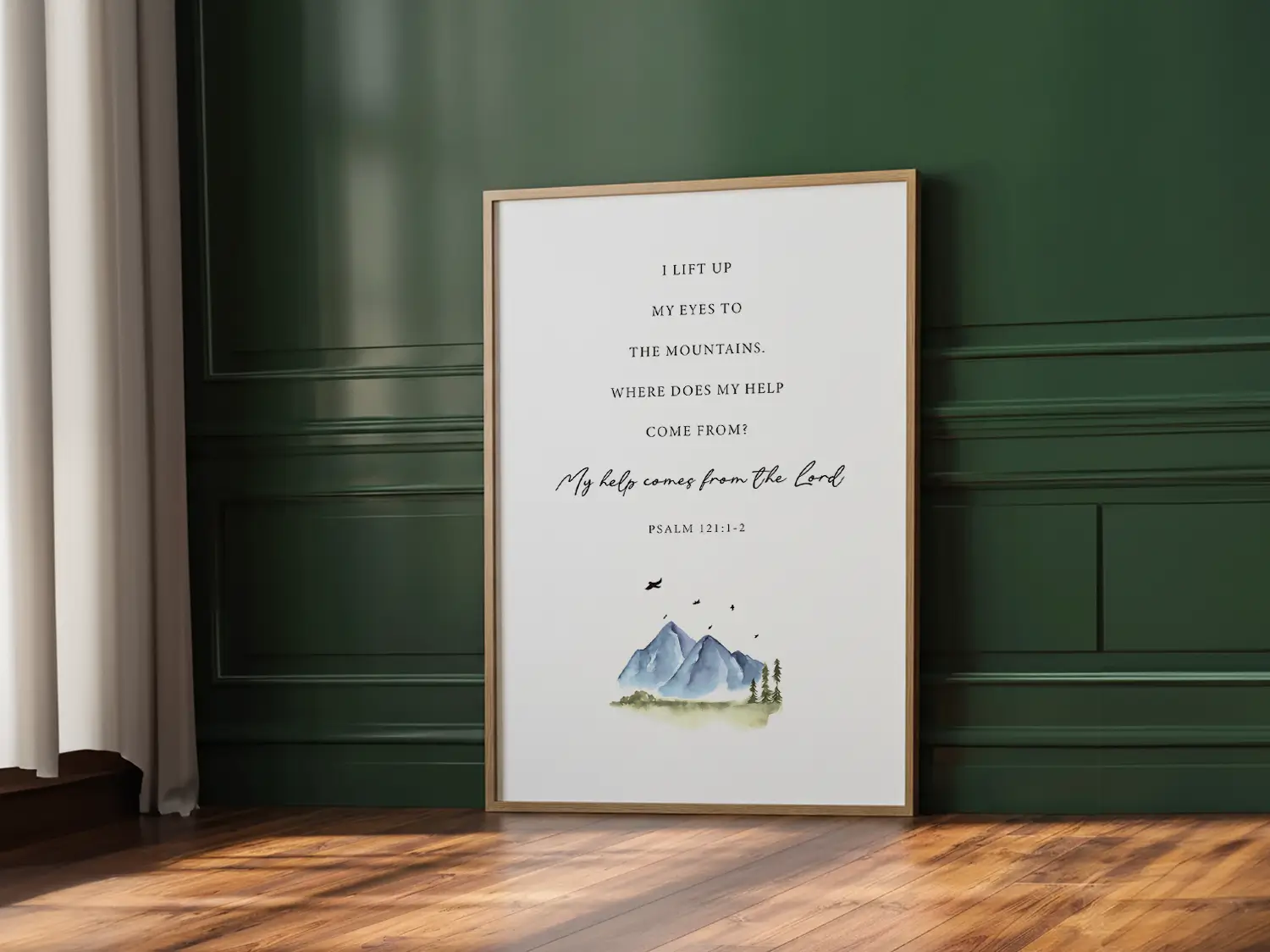 Anchor your home in the source of all strength with this inspiring Christian canvas wall art. This framed canvas print features a calming mountain watercolor paired with the powerful promise from Psalm 121:1-2: “My help comes from the Lord.”