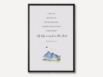 Anchor your home in the source of all strength with this inspiring Christian canvas wall art. This framed canvas print features a calming mountain watercolor paired with the powerful promise from Psalm 121:1-2: “My help comes from the Lord.”