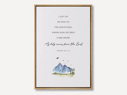 Anchor your home in the source of all strength with this inspiring Christian canvas wall art. This framed canvas print features a calming mountain watercolor paired with the powerful promise from Psalm 121:1-2: “My help comes from the Lord.”