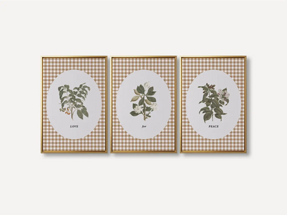 Add a touch of farmhouse charm with this inspiring Christian wall art set. This collection of three framed botanical prints features a chic gingham background and the simple, profound message: LOVE for PEACE, bringing warmth and grace to your home.