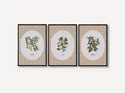 Add a touch of farmhouse charm with this inspiring Christian wall art set. This collection of three framed botanical prints features a chic gingham background and the simple, profound message: LOVE for PEACE, bringing warmth and grace to your home.