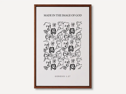 Celebrate the profound value of every person with this inspiring Christian canvas wall art. This framed canvas print features a modern, abstract portrait illustration and the foundational truth from Genesis 1:27: "Made in the Image of God."