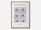 Made in His Image Genesis 1:27 modern Christian canvas wall art with abstract line faces