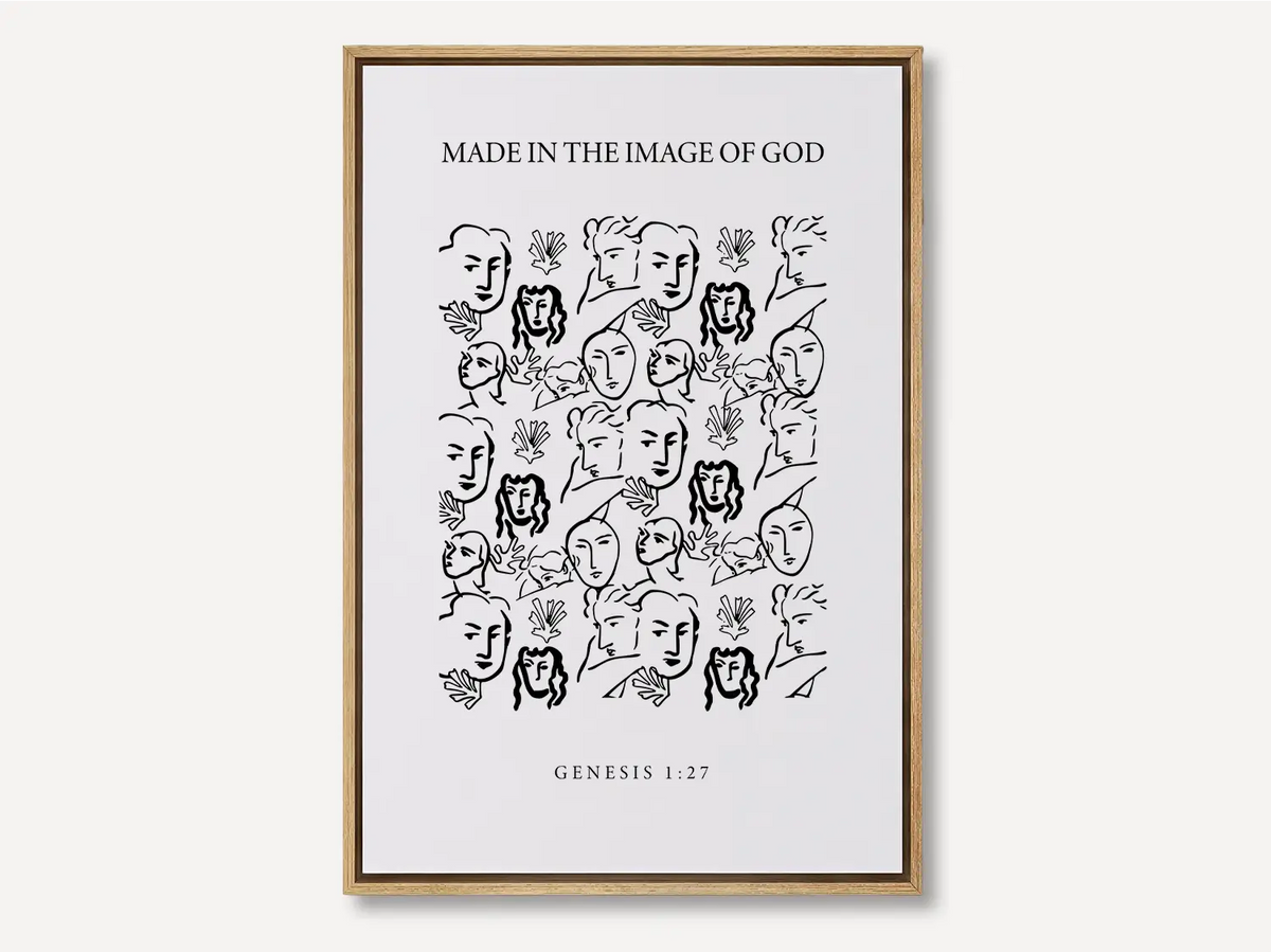 Made in His Image Genesis 1:27 modern Christian canvas wall art with abstract line faces