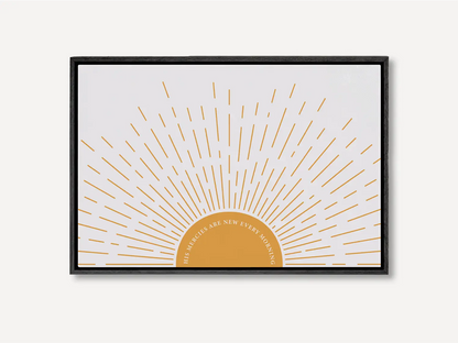 Start each day with hope and grace with this inspiring Christian canvas wall art. This framed canvas print features a bright, modern sunrise design and the comforting promise from Lamentations 3:23: "His mercies are new every morning."