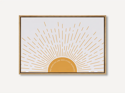 Start each day with hope and grace with this inspiring Christian canvas wall art. This framed canvas print features a bright, modern sunrise design and the comforting promise from Lamentations 3:23: "His mercies are new every morning."