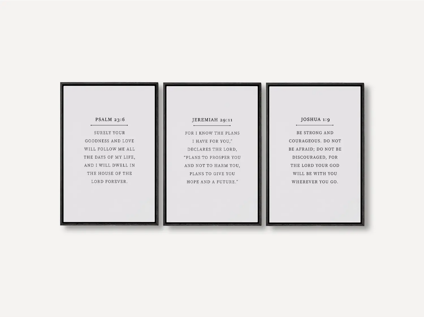 Anchor your home in faith with this inspiring Christian wall art set. This collection of three framed scripture prints features foundational promises from the Bible, offering daily reminders of God's goodness, plan, and ever-present help.