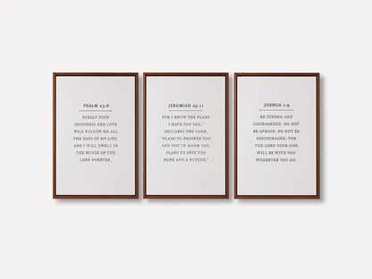 Anchor your home in faith with this inspiring Christian wall art set. This collection of three framed scripture prints features foundational promises from the Bible, offering daily reminders of God's goodness, plan, and ever-present help.
