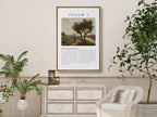 Anchor your life in true blessedness with this inspiring Christian canvas wall art. This framed canvas print features a peaceful landscape painting paired with the complete, foundational text of Psalm 1, the definition of a righteous life.