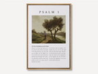 Psalm 1 wall art depicting The Way of the Righteous with a peaceful landscape and scripture text