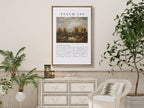 Fill your home with the spirit of gratitude and joyful worship with this inspiring Christian canvas wall art. This framed canvas print features the complete, foundational text of Psalm 100, paired with a beautiful, serene landscape painting.