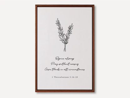 Anchor your heart in daily joy and gratitude with this inspiring Christian canvas wall art. This framed canvas print features a delicate, hand-drawn illustration and the essential life commands from 1 Thessalonians 5:16-18.