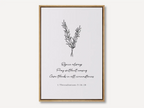 Minimalist Christian canvas wall art with botanical line illustration and Bible verse Rejoice Always 1 Thessalonians 5:16–18 in framed design