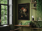 Invite deep tranquility and faith into your home with this inspiring Christian canvas wall art. This framed canvas print features a dramatic, dark floral painting paired with the comforting command: “Be still, my soul.”