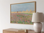 Celebrate the blessing of daily life with this inspiring Christian wall art. This framed print features a vibrant, pastoral field painting paired with the ancient wisdom from Ecclesiastes 3:22 about enjoying the work God has given you.