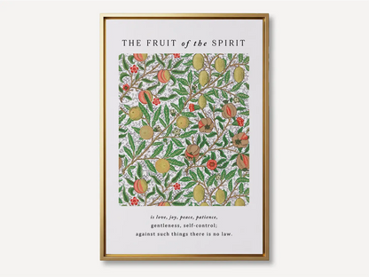 Anchor your home in Christ-like character with this inspiring Christian canvas wall art. This framed canvas print features a rich, detailed botanical pattern paired with the complete list of the Fruit of the Spirit from Galatians 5:22-23.