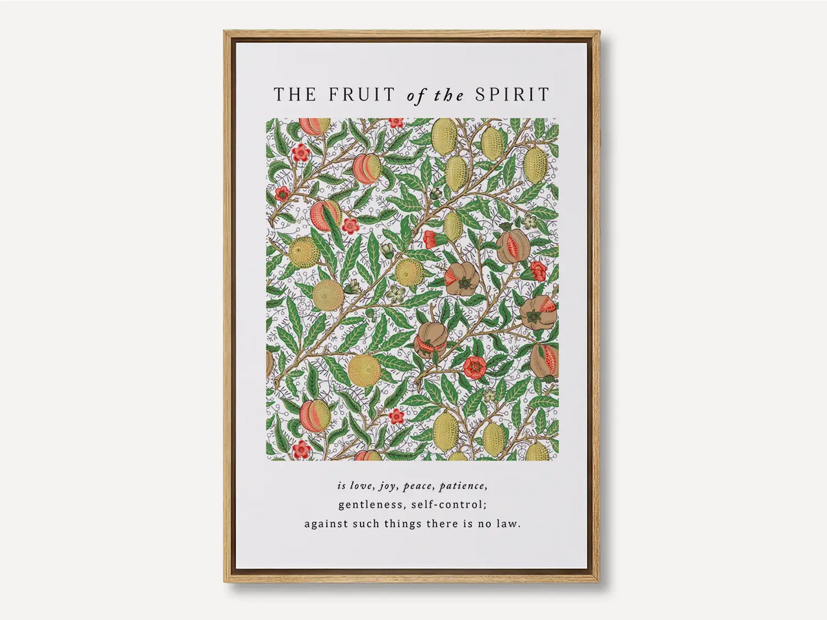 Christian canvas wall art featuring the Fruit of the Spirit botanical scripture from Galatians 5:22–23