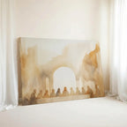 Narrative Christian canvas wall art depicting the Last Supper in minimalist watercolor style