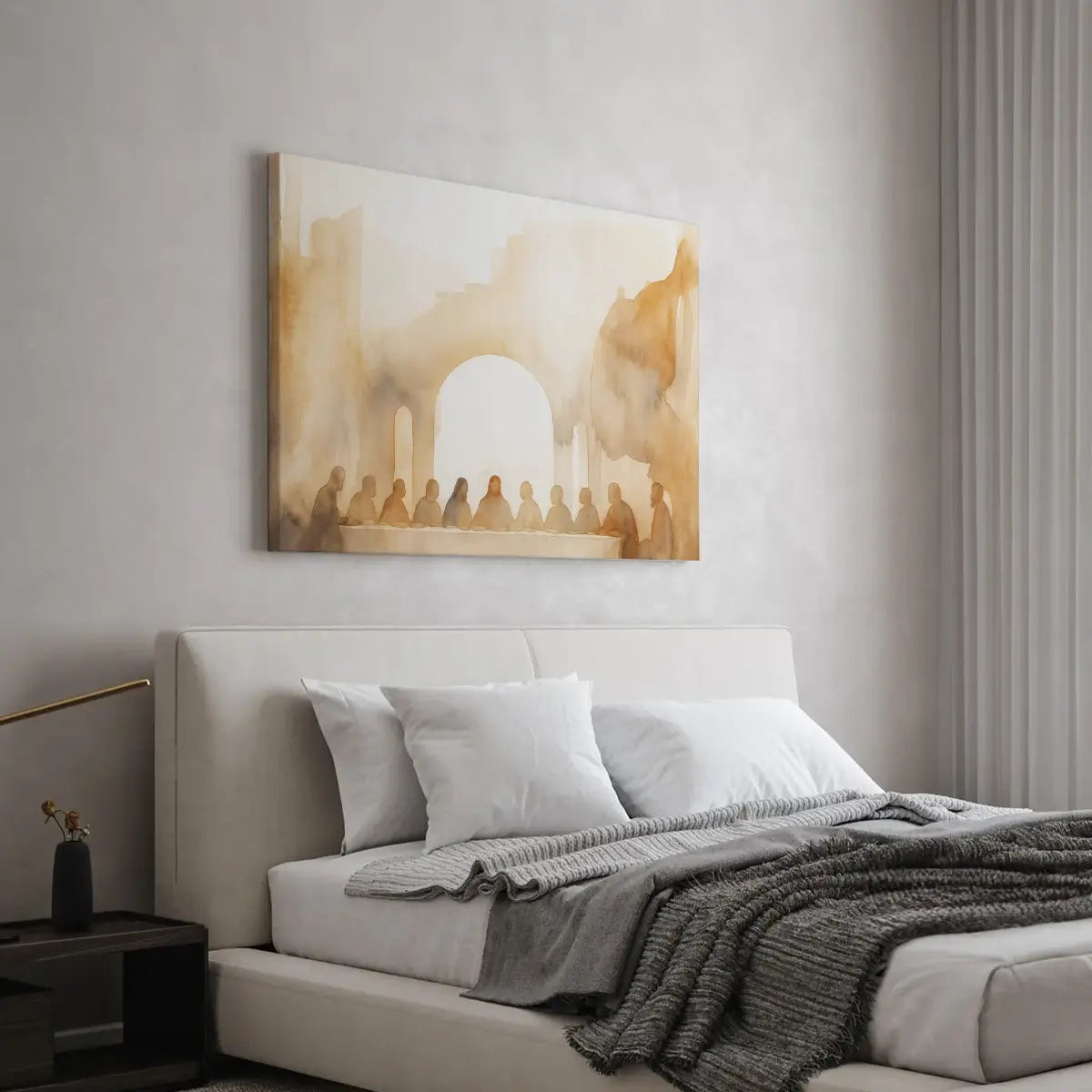 Faith-inspired narrative Christian canvas art in a quiet prayer space