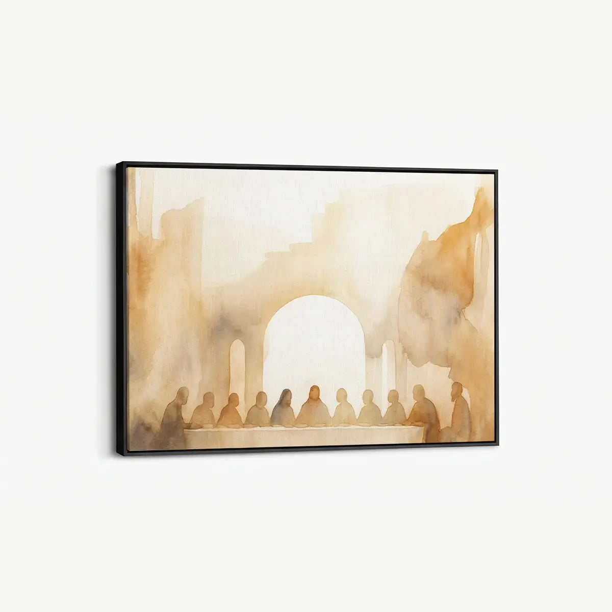 Narrative Christian canvas wall art depicting the Last Supper in minimalist watercolor style