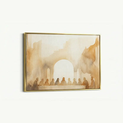 Narrative Christian canvas wall art depicting the Last Supper in minimalist watercolor style