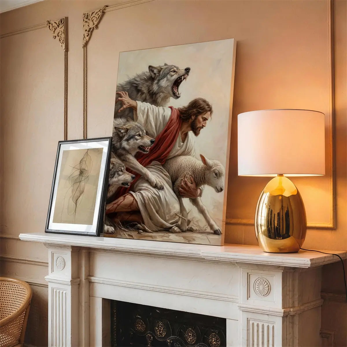 Jesus saves the lamb Christian canvas art depicting the Good Shepherd