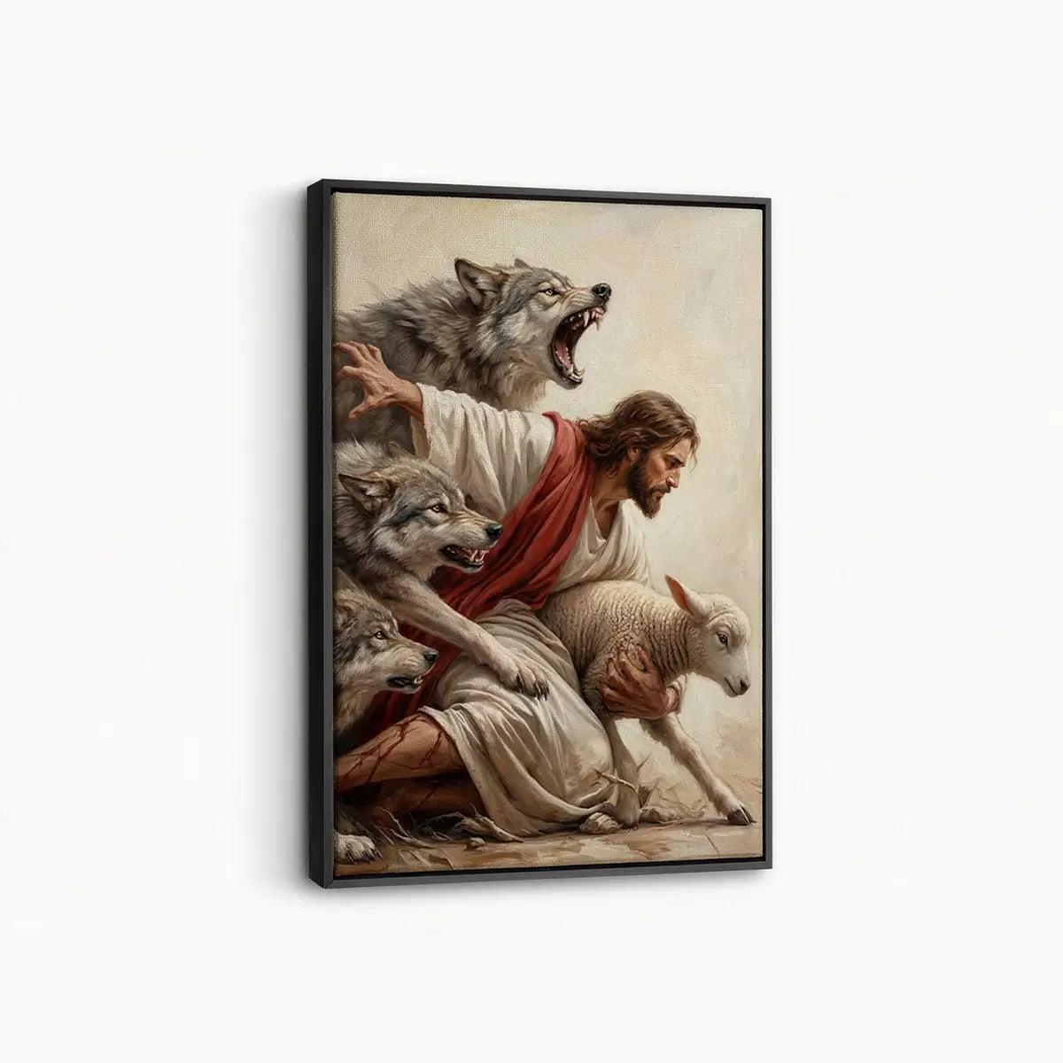 Jesus saves the lamb Christian canvas art depicting the Good Shepherd
