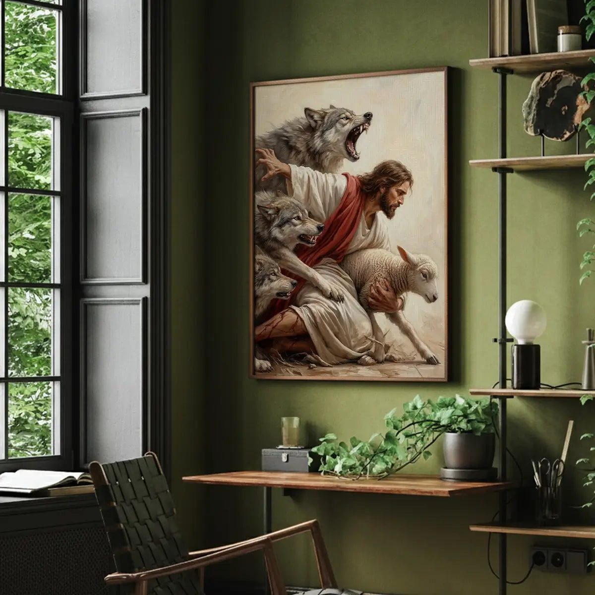 Jesus saves the lamb Christian canvas art depicting the Good Shepherd