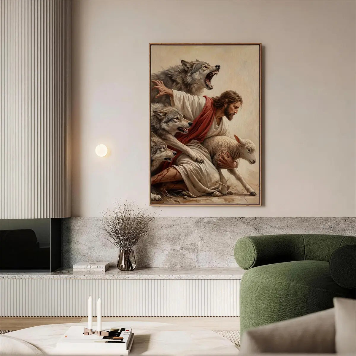 Jesus saves the lamb Christian canvas art depicting the Good Shepherd