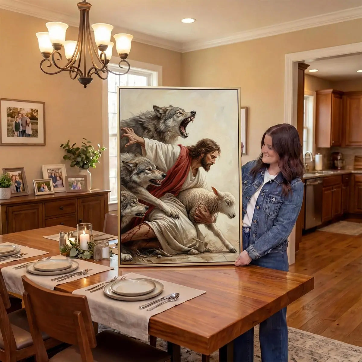 Jesus saves the lamb Christian canvas art depicting the Good Shepherd