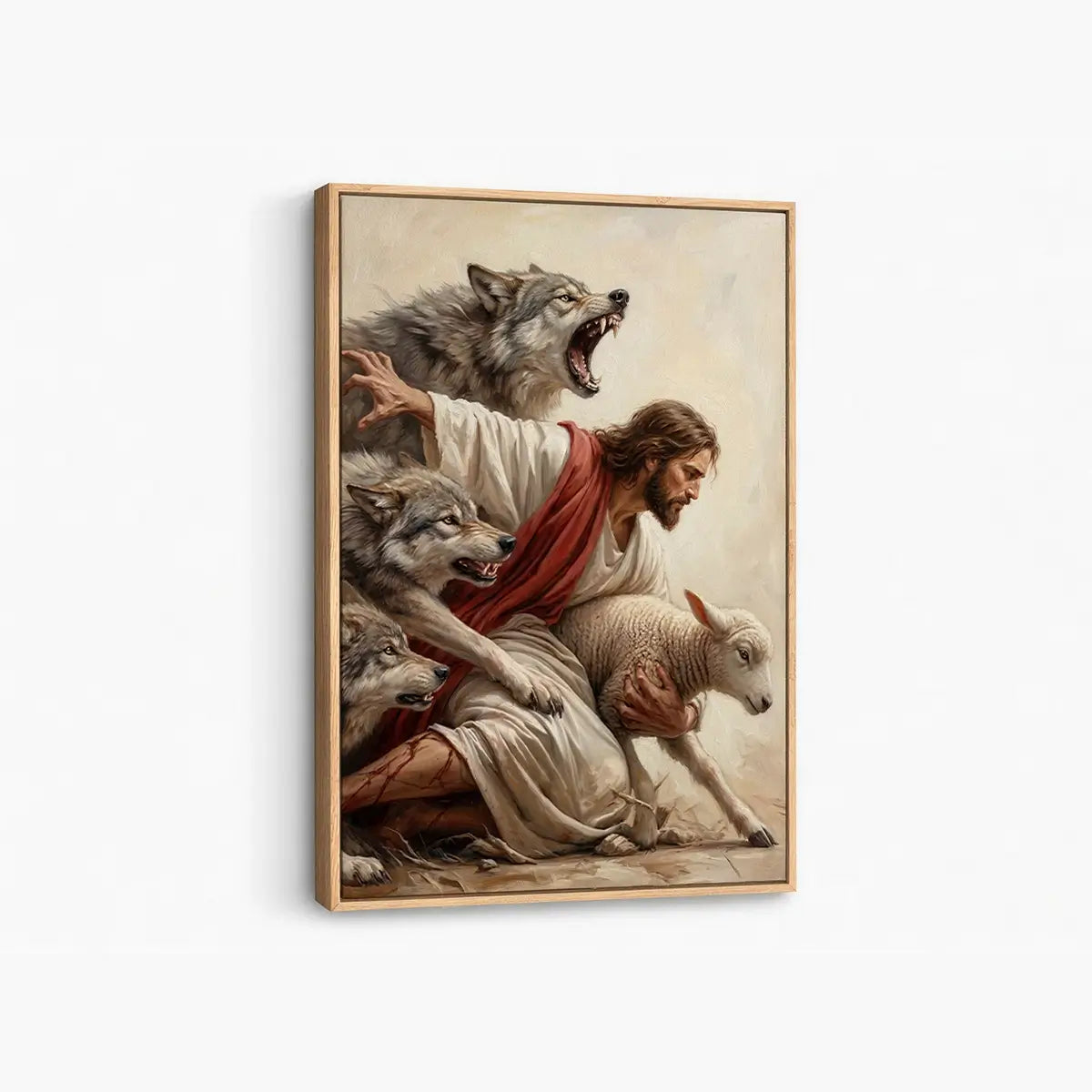 Jesus saves the lamb Christian canvas art depicting the Good Shepherd