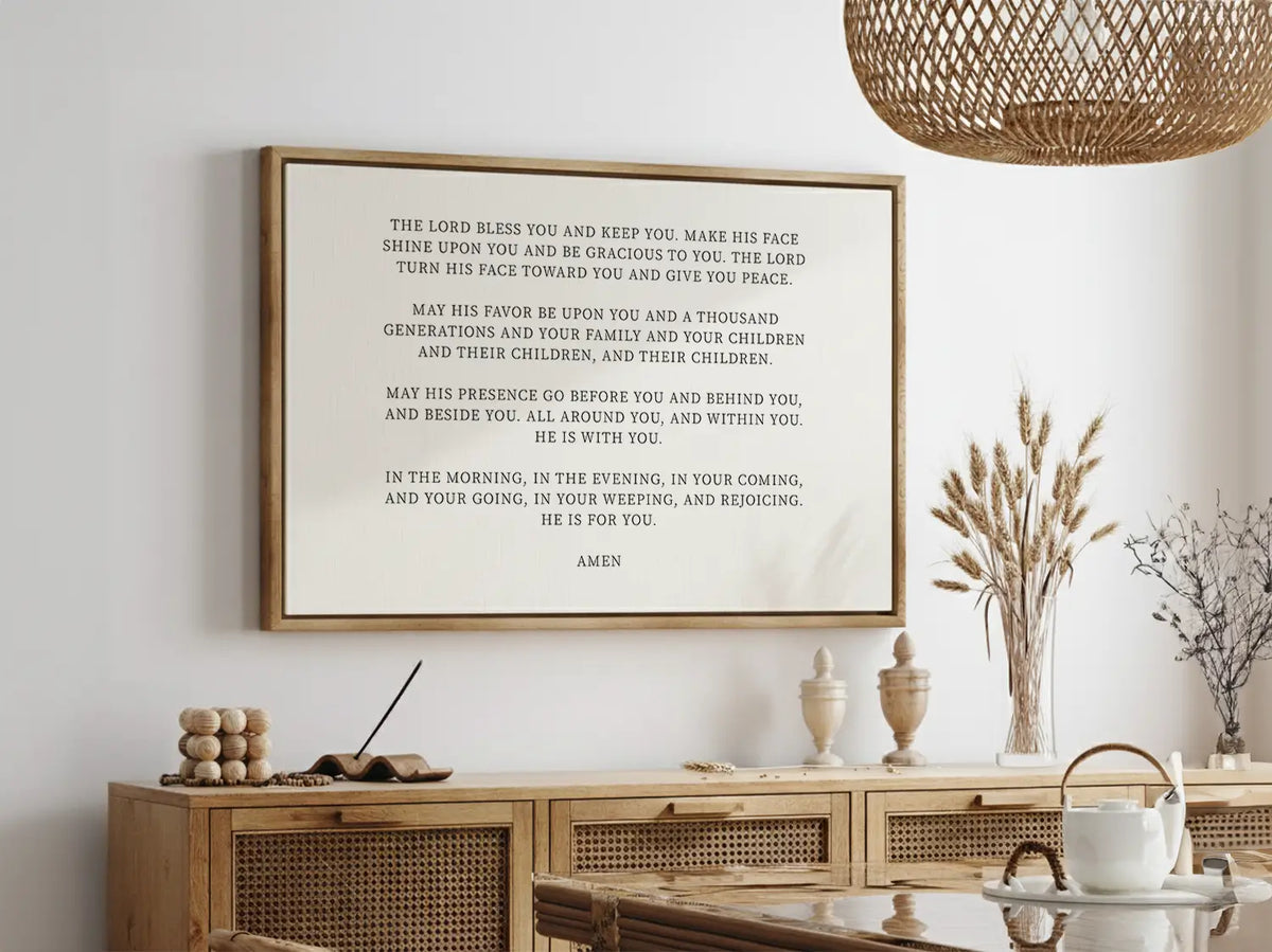 Anchor your home in this timeless prayer of blessing and protection with this inspiring Christian canvas wall art. This framed canvas print features the powerful Aaronic Blessing from Numbers 6:24-26, perfect for any family space.