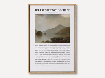 Anchor your home in the sovereignty of Christ with this inspiring Christian canvas wall art. This framed canvas print features a powerful landscape painting paired with the foundational theological truth from Colossians 1 on the preeminence of Jesus.