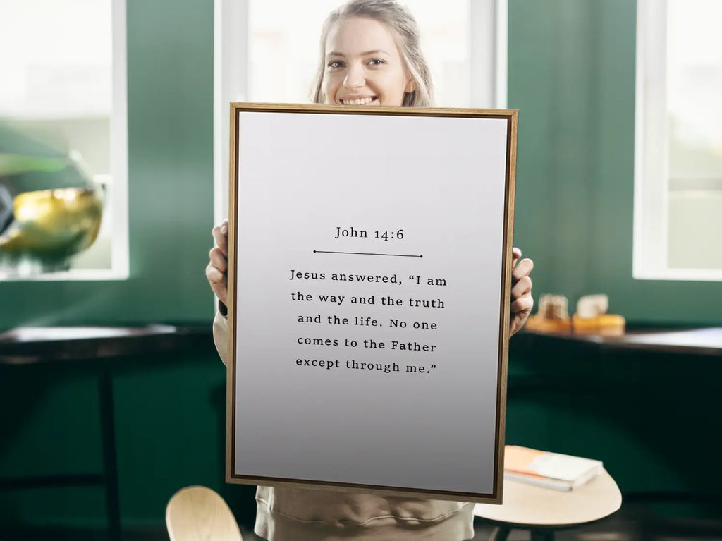 Anchor your faith in the core truth of Christianity with this inspiring Christian canvas wall art. This framed canvas print features a clean, minimalist design and the powerful, essential declaration from John 14:6.