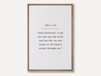 Anchor your faith in the core truth of Christianity with this inspiring Christian canvas wall art. This framed canvas print features a clean, minimalist design and the powerful, essential declaration from John 14:6.