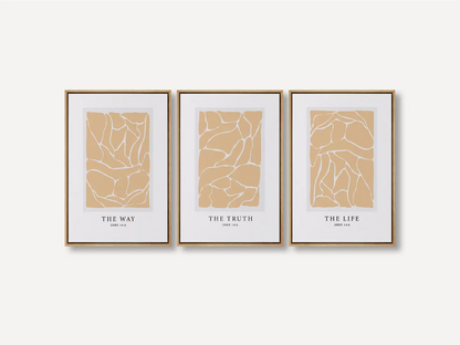 Elevate your space with this inspiring, modern Christian wall art set. This collection of three framed scripture prints features a contemporary abstract design and the powerful truth from John 14:6, perfect for modern or minimalist homes.