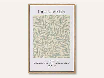 Anchor your home in the source of life and fruitfulness with this inspiring Christian canvas wall art. This framed canvas print features a beautiful botanical pattern paired with the essential truth from John 15:5: "I am the vine; you are the branches."