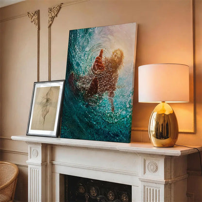 Held by His Hand Christian canvas art showing trust and rescue in the storm